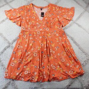 Torrid Orange Floral Print Flutter Sleeve Dress Womens 2X